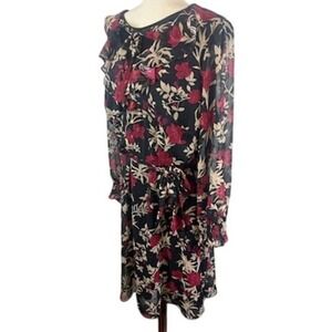 Jessica Howard Floral Chiffon Midi Dress Ruffle Trim Long Sleeve‎ Size 22W